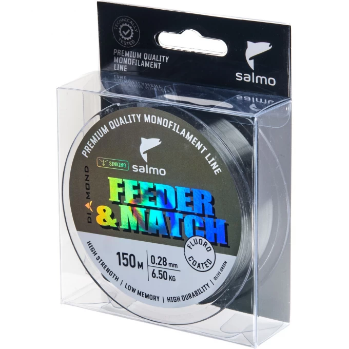 Леска монофильная SALMO DIAMOND FEEDER & MATCH FLUORO COATED Olive Green 150/028 4036-028 Леска монофильная SALMO DIAMOND FEEDER & MATCH FLUORO COATED Olive Green 150/028 4036-028